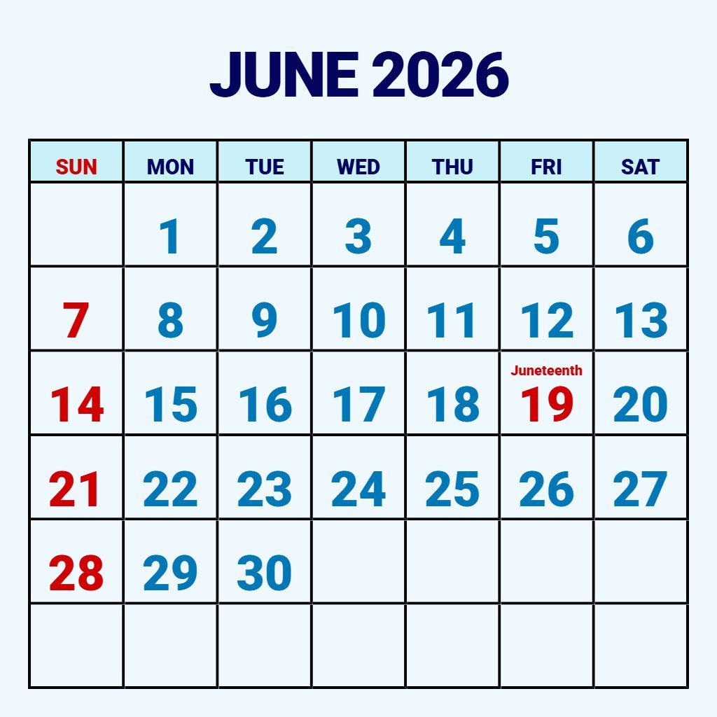 Cute June 2026 Calendar Free Printable Planning PDF Download