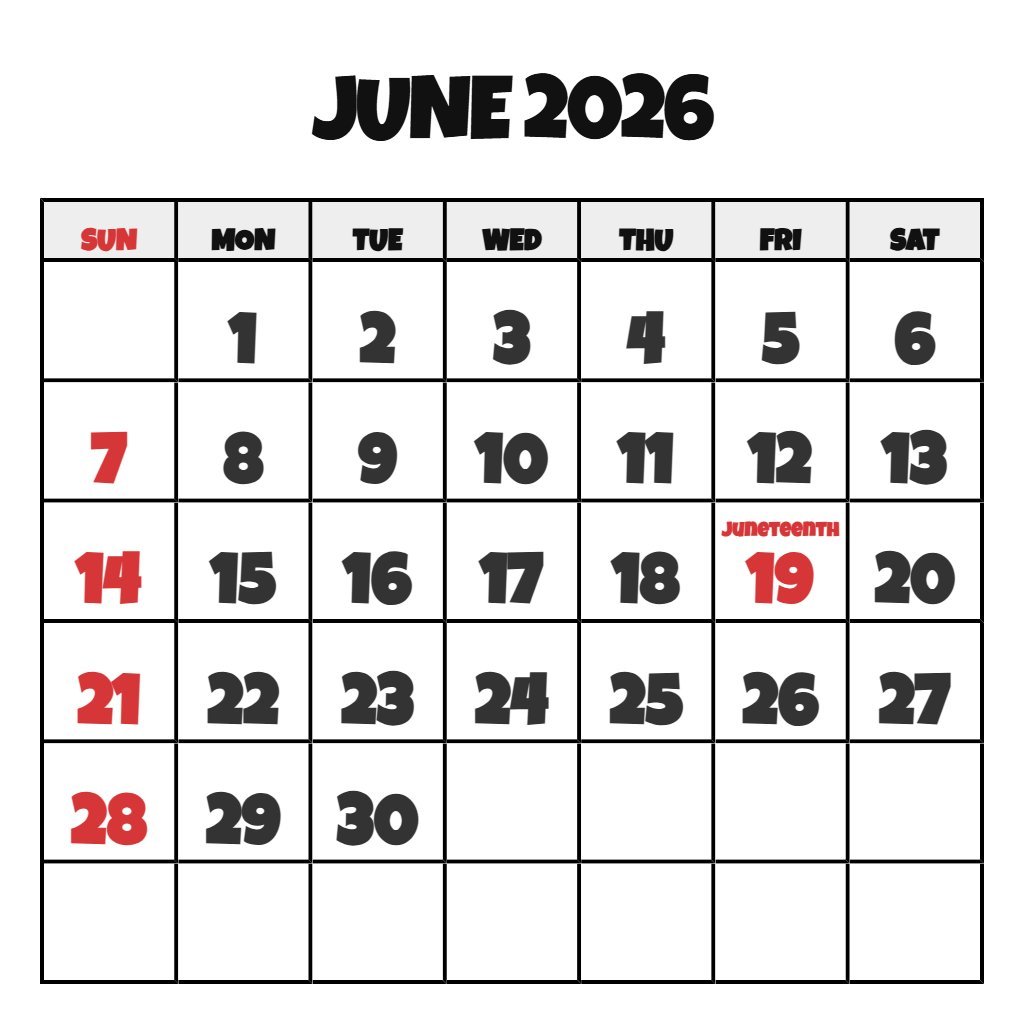 June 2026 Calendar Free Printable PDF Download