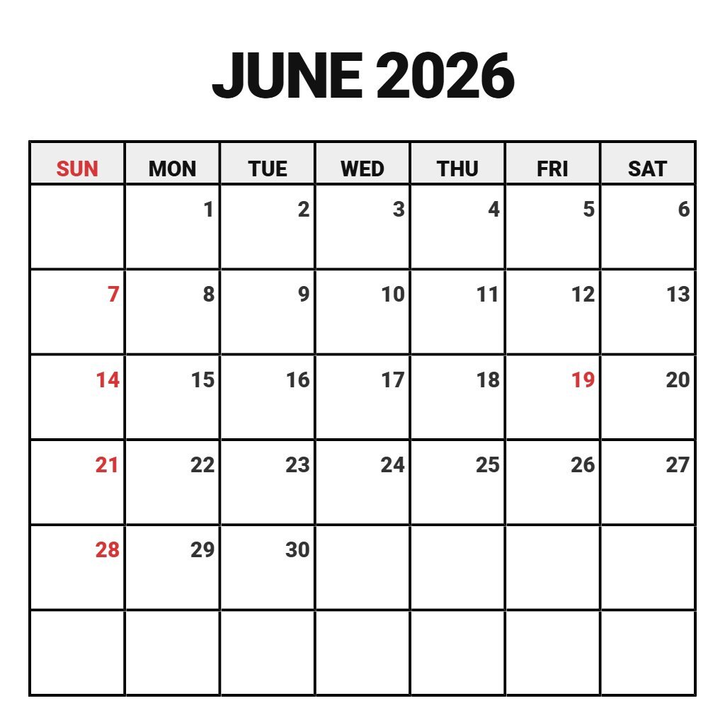 Custom June 2026 Calendar Printable Free Notes PDF Download