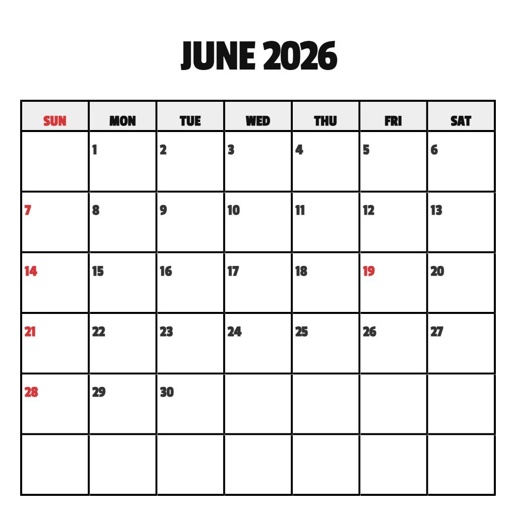 Custom June 2026 Calendar Printable Free Notes PDF Download