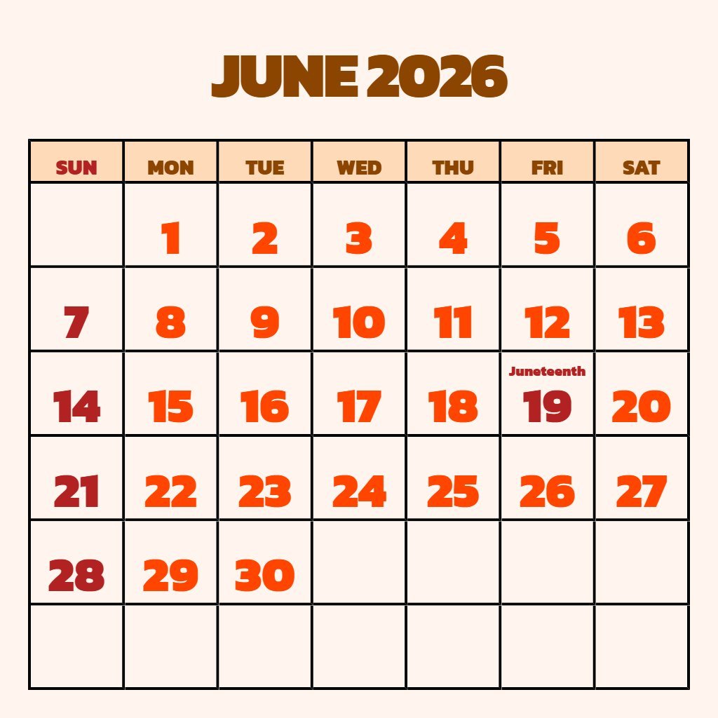 Editable June 2026 Calendar Printable Free Schedule PDF Download