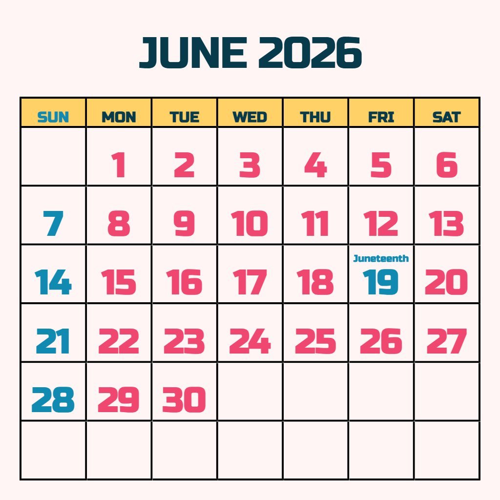 Cute June 2026 Calendar Printable Grab Calendar Notes PDF Download