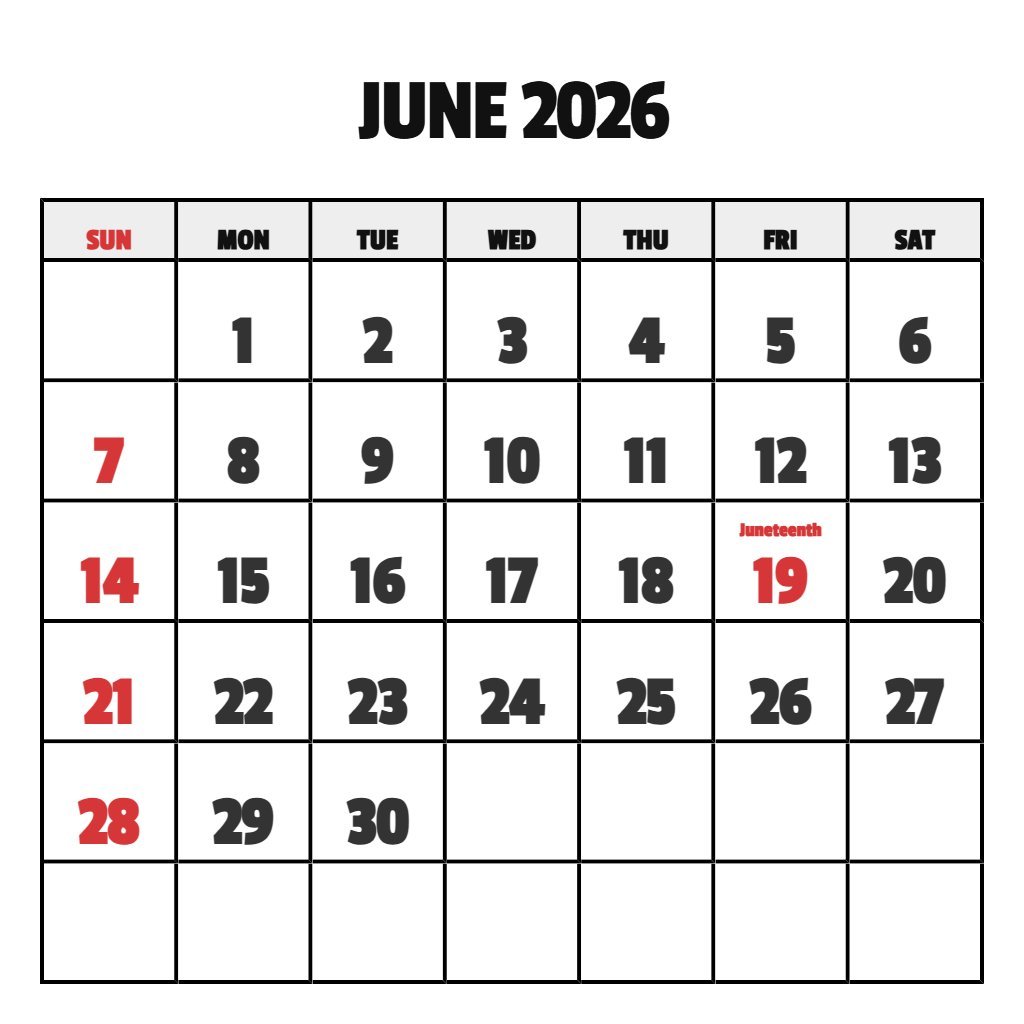 June 2026 Calendar Printable Pdf PDF Download
