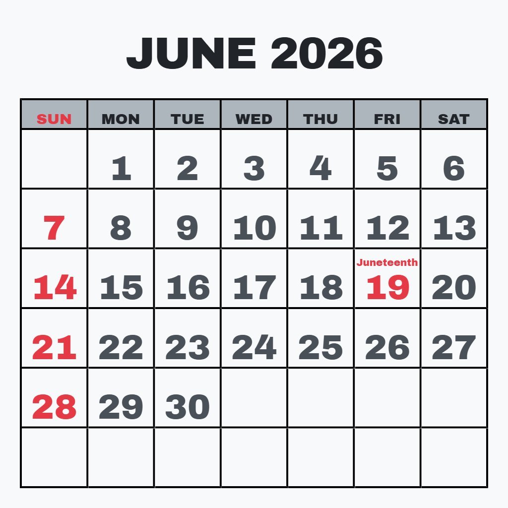 Free June 2026 Calendar Printable Vertical Schedule PDF Download Free June 2026 Calendar Printable Vertical Schedule PDF Download