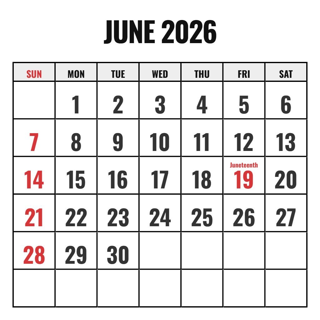 June 2026 Calendar Printable Vertical June 2026 Calendar Printable Vertical PDF Download