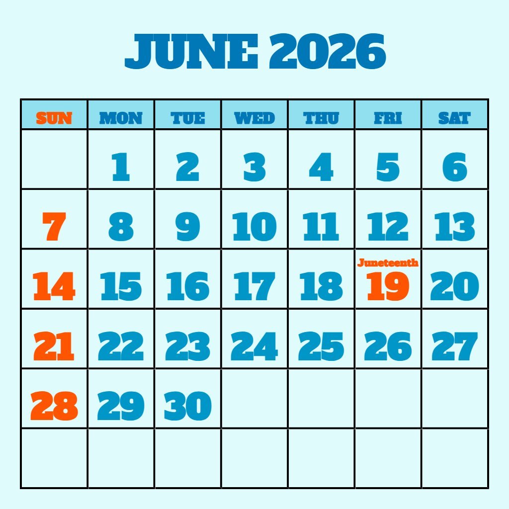 Editable June 2026 Calendar With Holidays Printable Wallpaper PDF Download