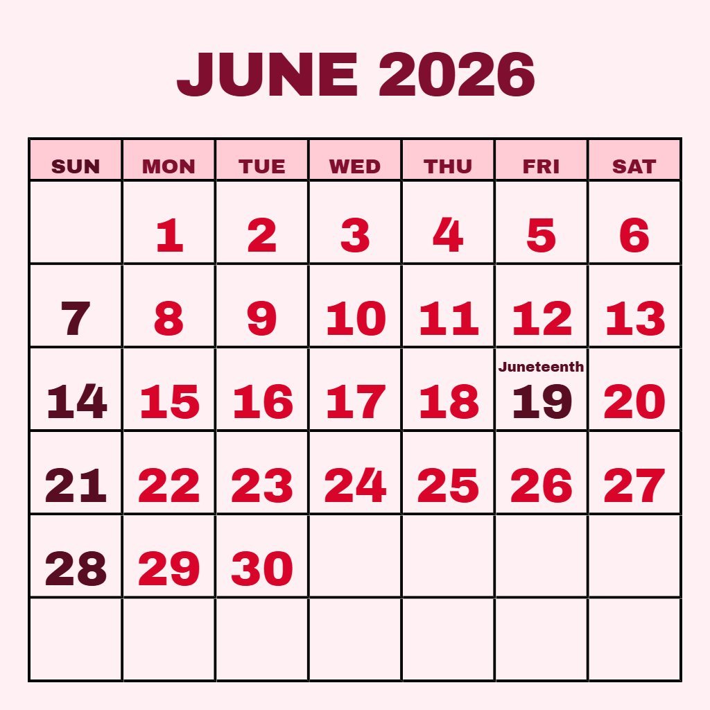 Custom June 2026 Calendar With Holidays Printable Schedule PDF Download