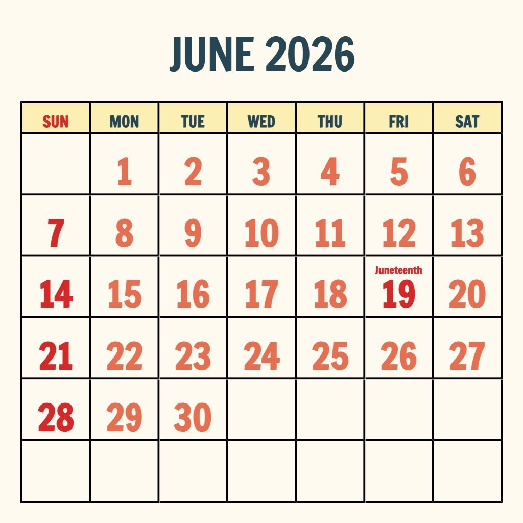 Cute June 2026 Printable Calendar Free Schedule PDF Download