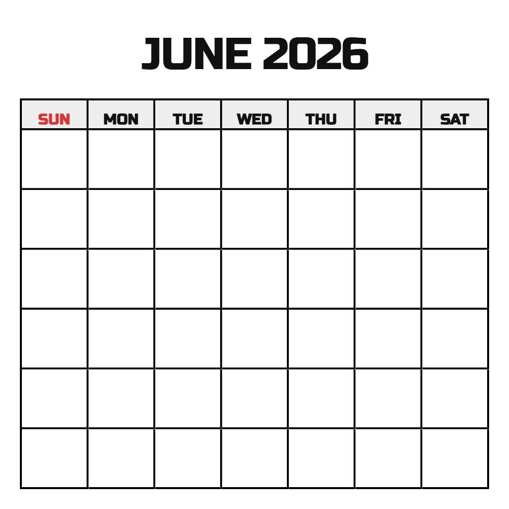 June 2026 Printable Calendar Free Blank PDF Download