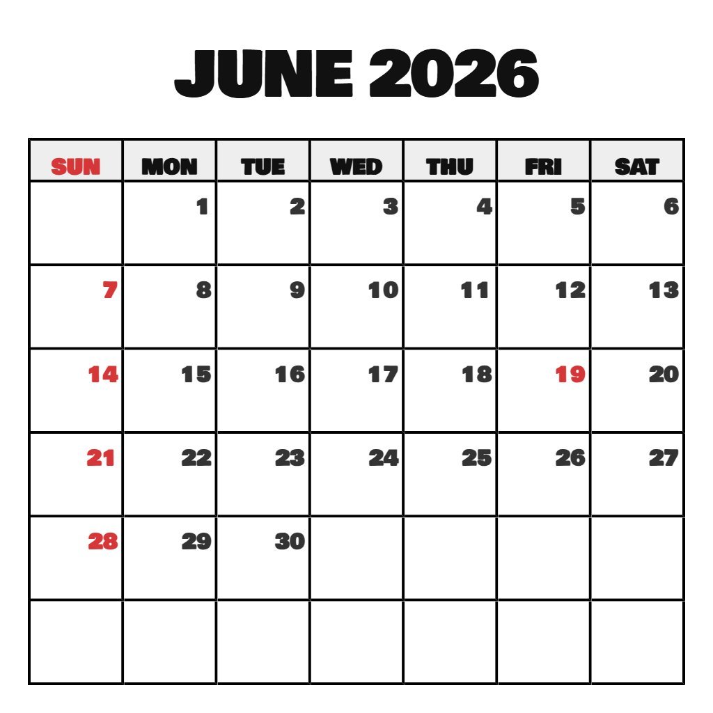 Free June 2026 Weekly Calendar Printable Schedule PDF Download