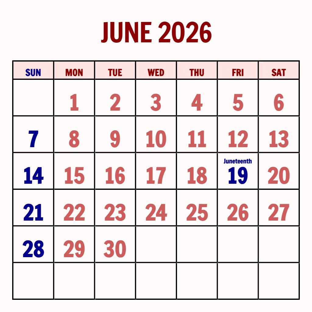Editable June 2026 Weekly Calendar Printable Planning PDF Download