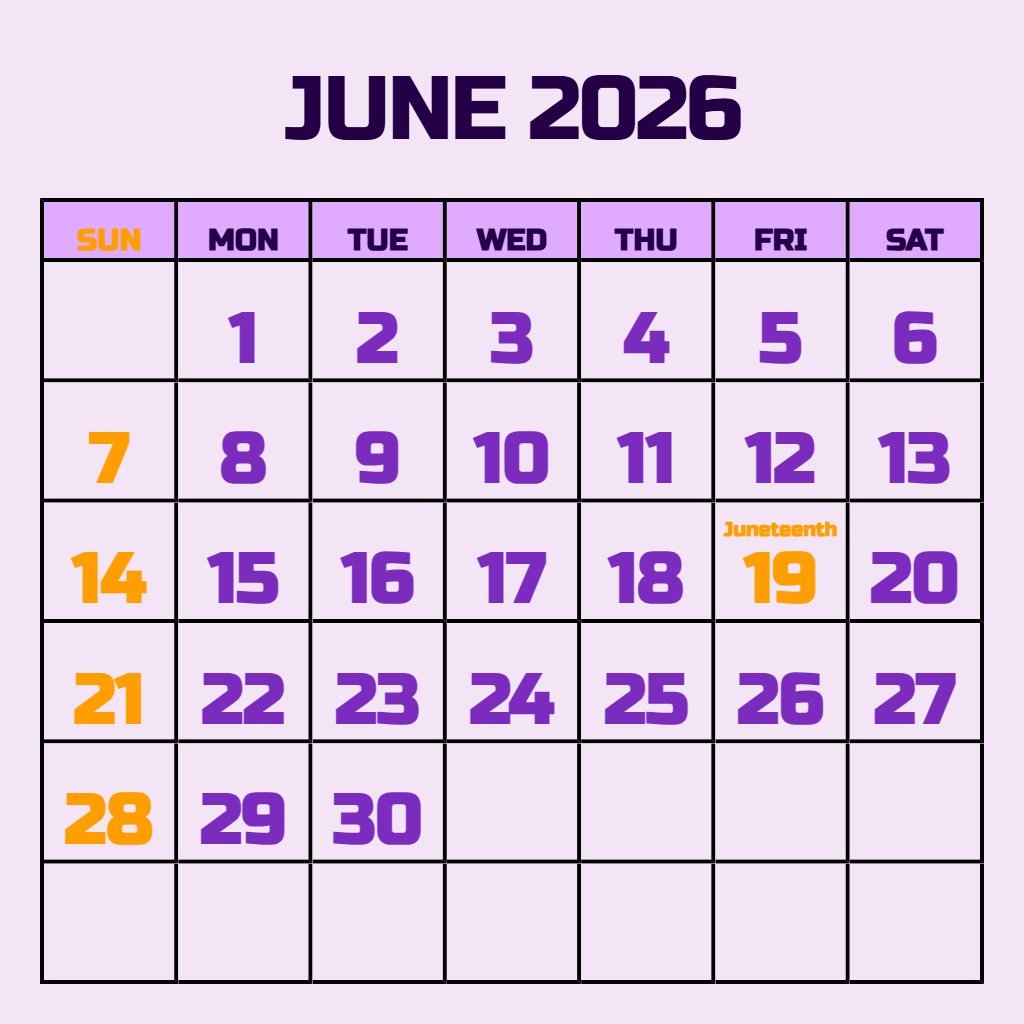Cute June Calendar 2026 Printable Free Wallpaper PDF Download
