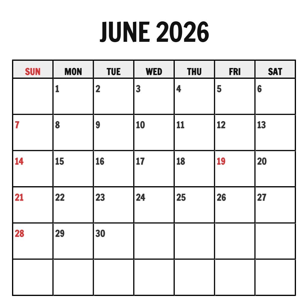 Cute June Free Printable Calendar 2026 Notes PDF Download