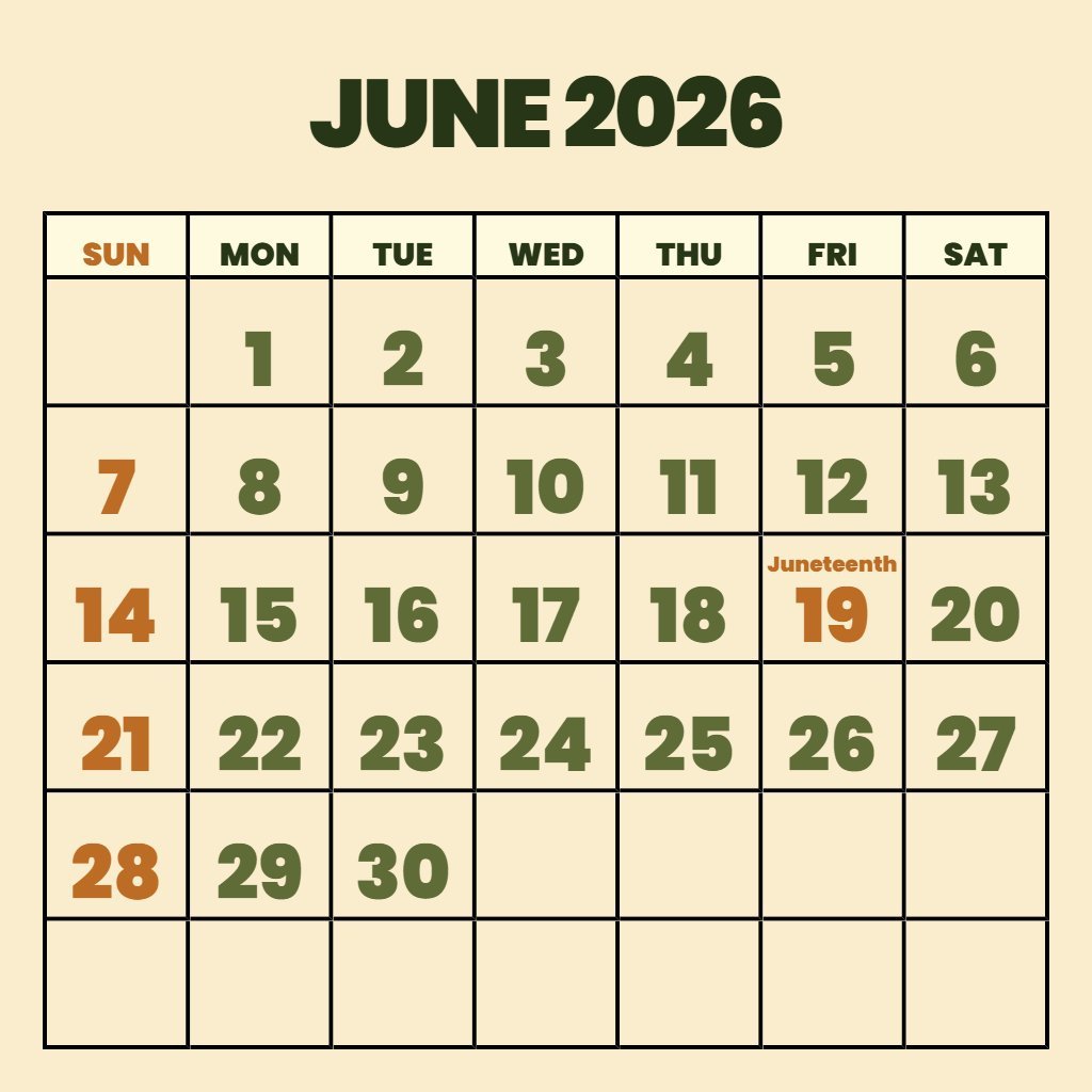 Free June Free Printable Calendar 2026 Notes PDF Download