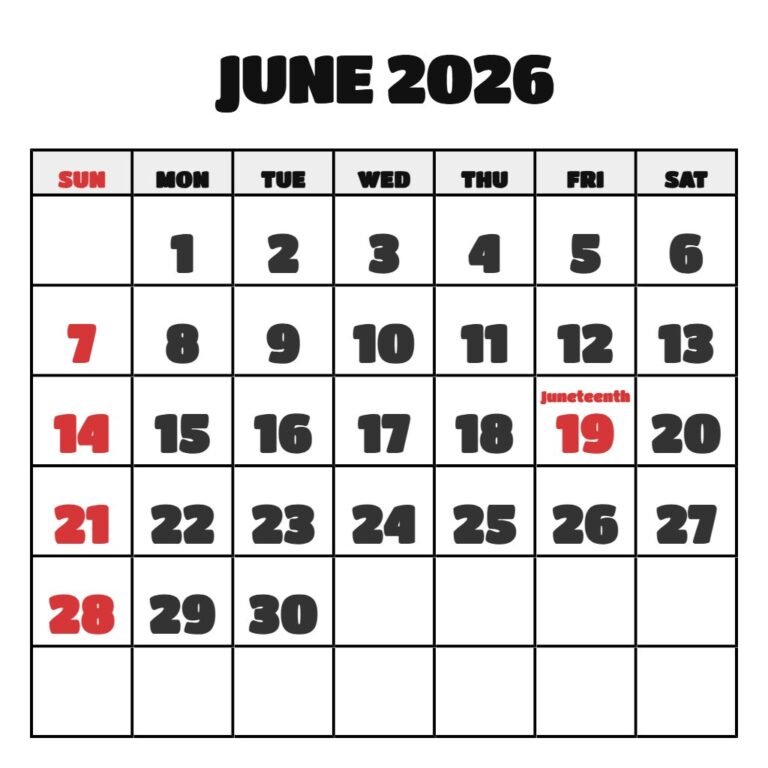 June July August 2026 Calendar Printable Free PDF Download