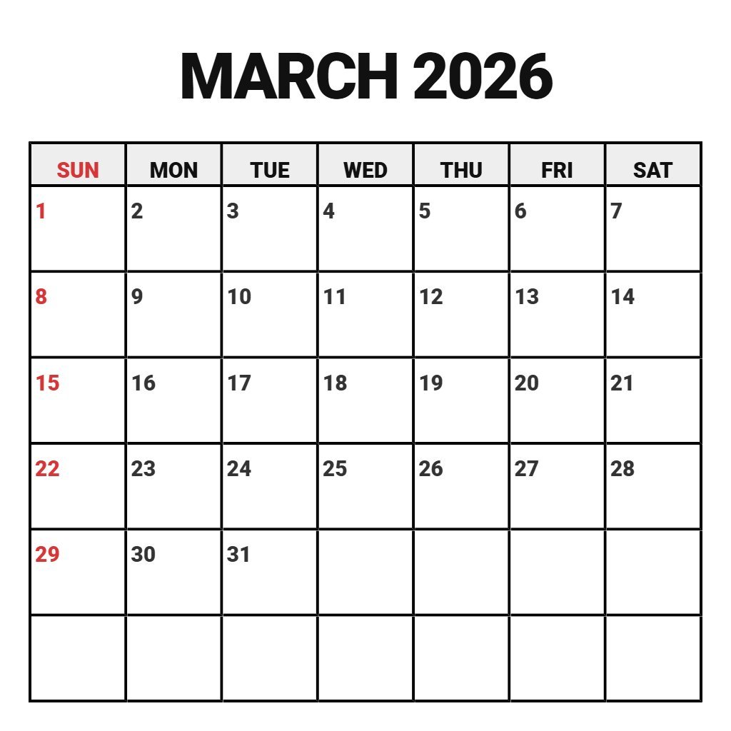 Cute March 2026 Calendar Free Printable Wallpaper PDF Download