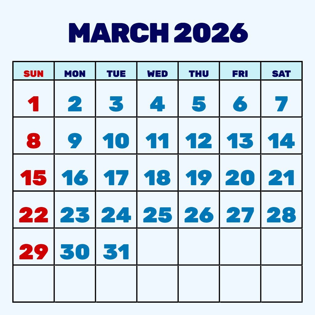 Cute March 2026 Calendar Free Printable Wallpaper PDF Download