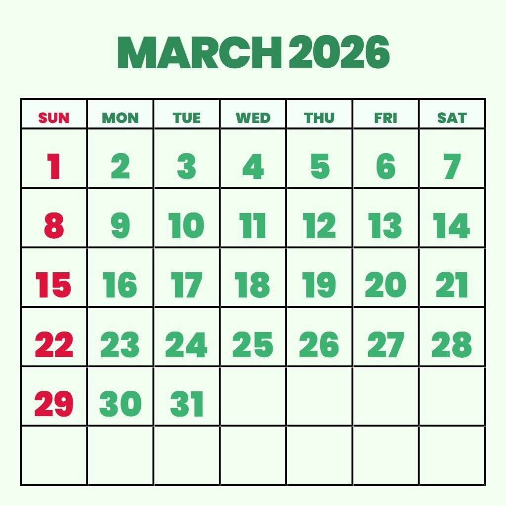 Cute March 2026 Calendar Free Printable Planning PDF Download