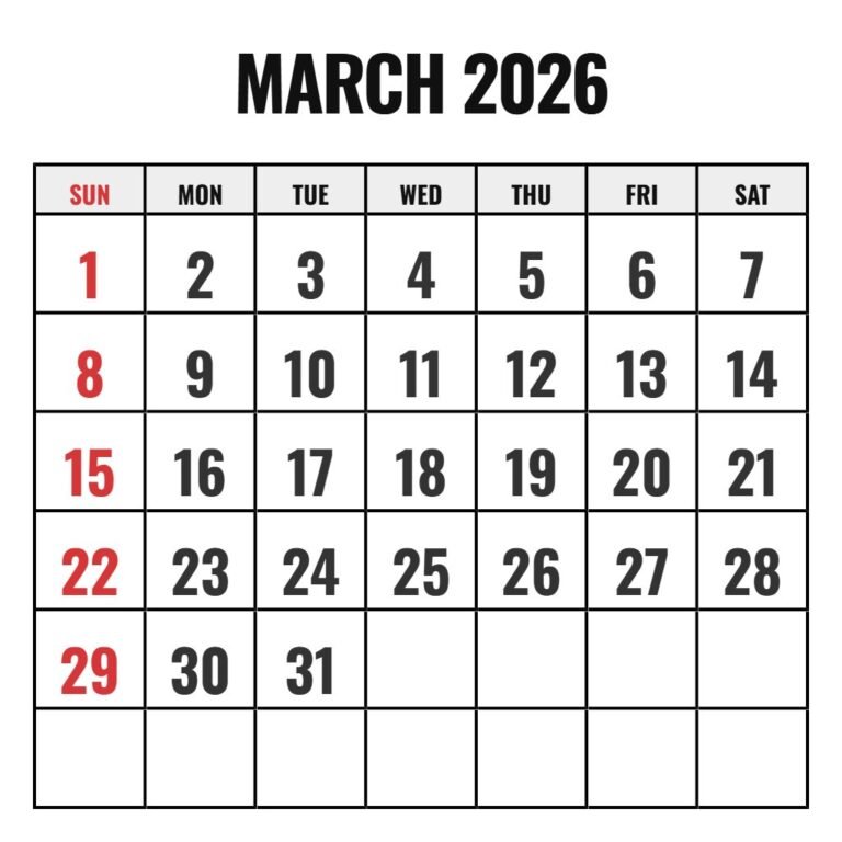 March 2026 Calendar Free Printable PDF Download