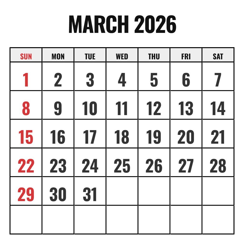 March 2026 Calendar Free Printable PDF Download