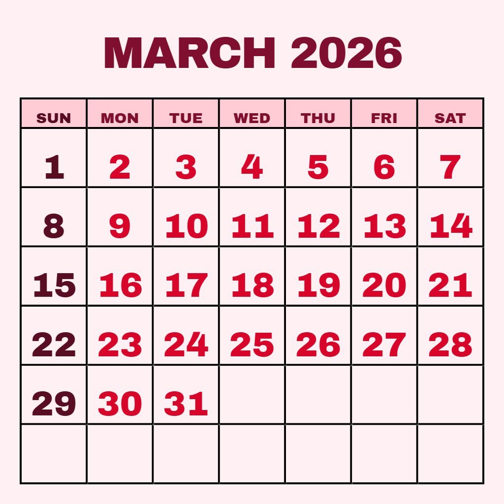 Free March 2026 Calendar Printable Free Wallpaper PDF Download