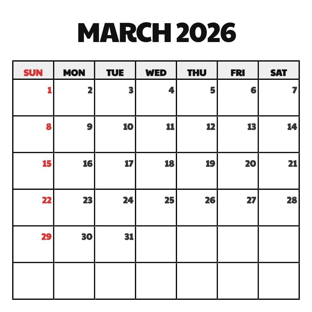 Free March 2026 Calendar Printable Pdf Notes PDF Download