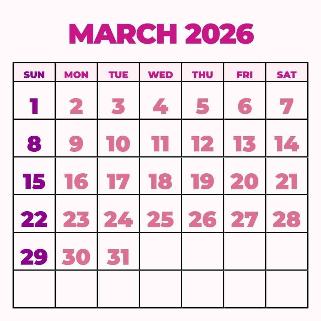 Custom March 2026 Calendar Printable Pdf Planning PDF Download