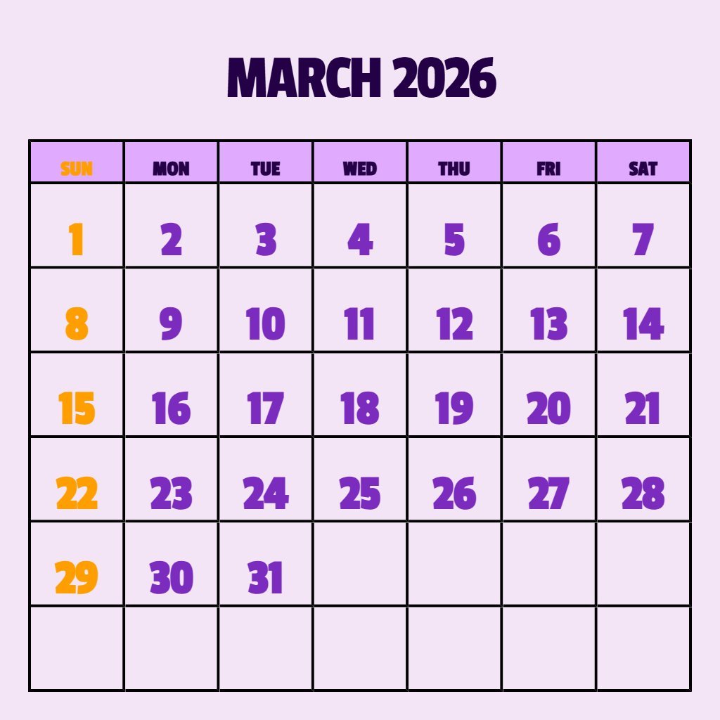 Editable March 2026 Calendar Printable Pdf Schedule PDF Download