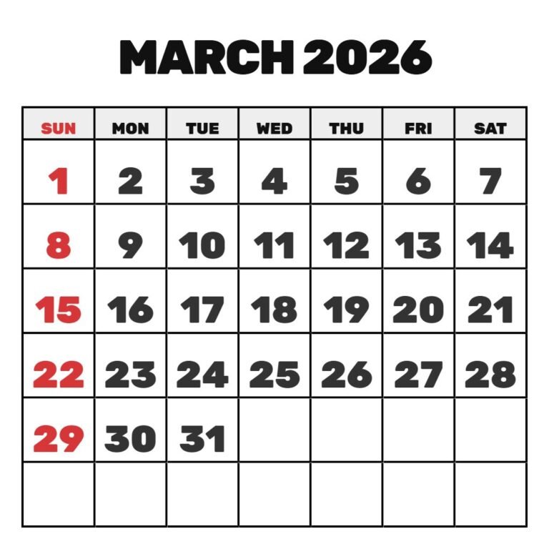 March 2026 Calendar Printable Pdf PDF Download