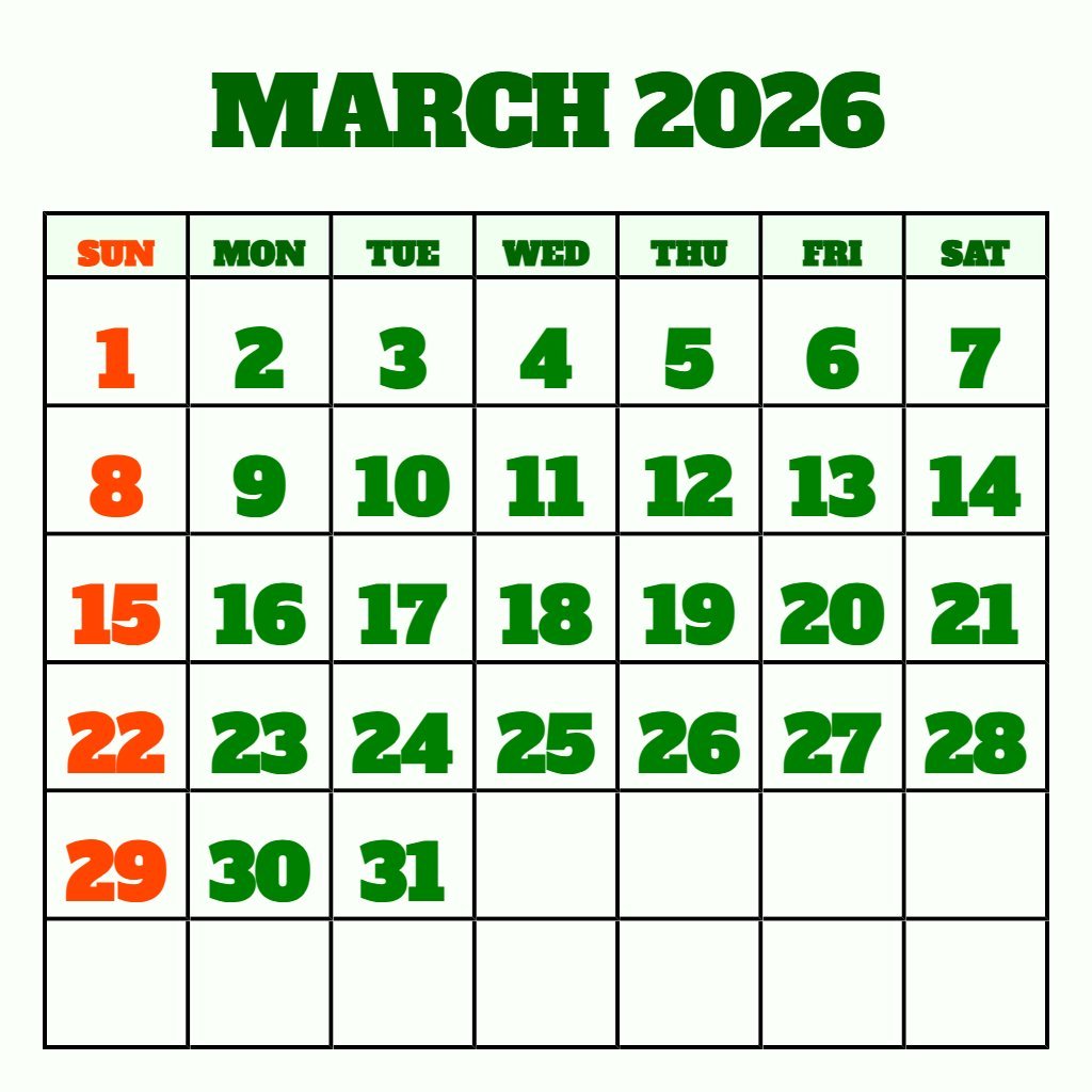 Free March 2026 Calendar Printable With Holidays Schedule PDF Download Free March 2026 Calendar Printable With Holidays Schedule PDF Download