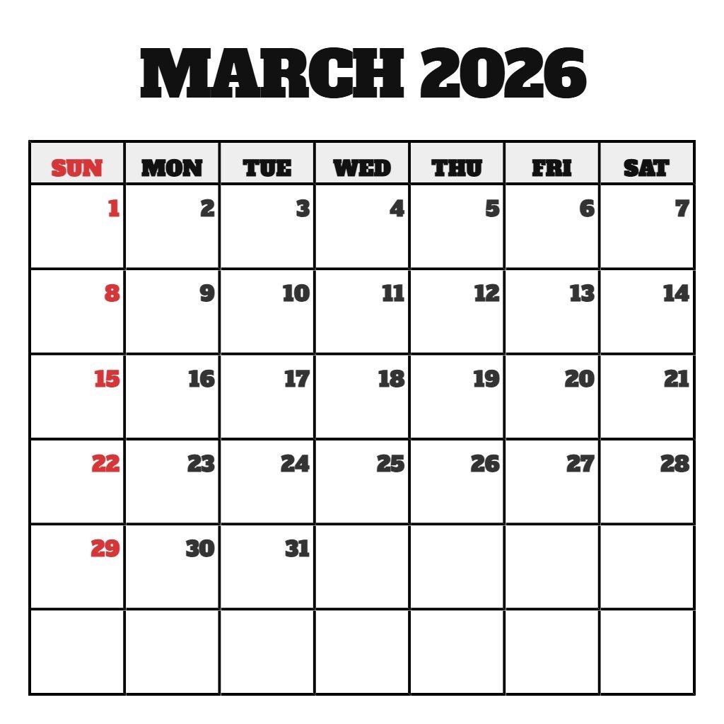 Custom March 2026 Calendar With Holidays Printable Notes PDF Download