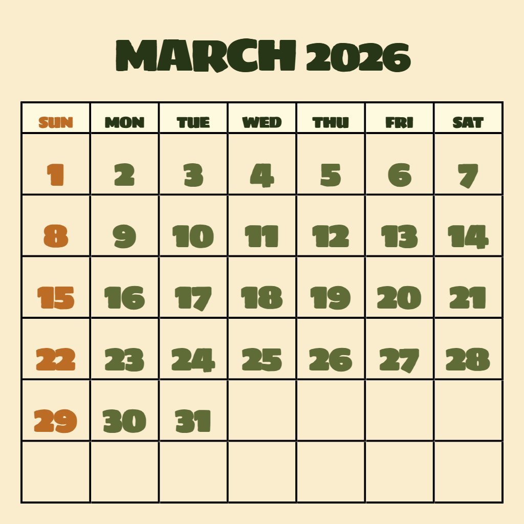 Editable March 2026 Calendar With Holidays Printable Free Wallpaper PDF Download Editable March 2026 Calendar With Holidays Printable Free Wallpaper PDF Download