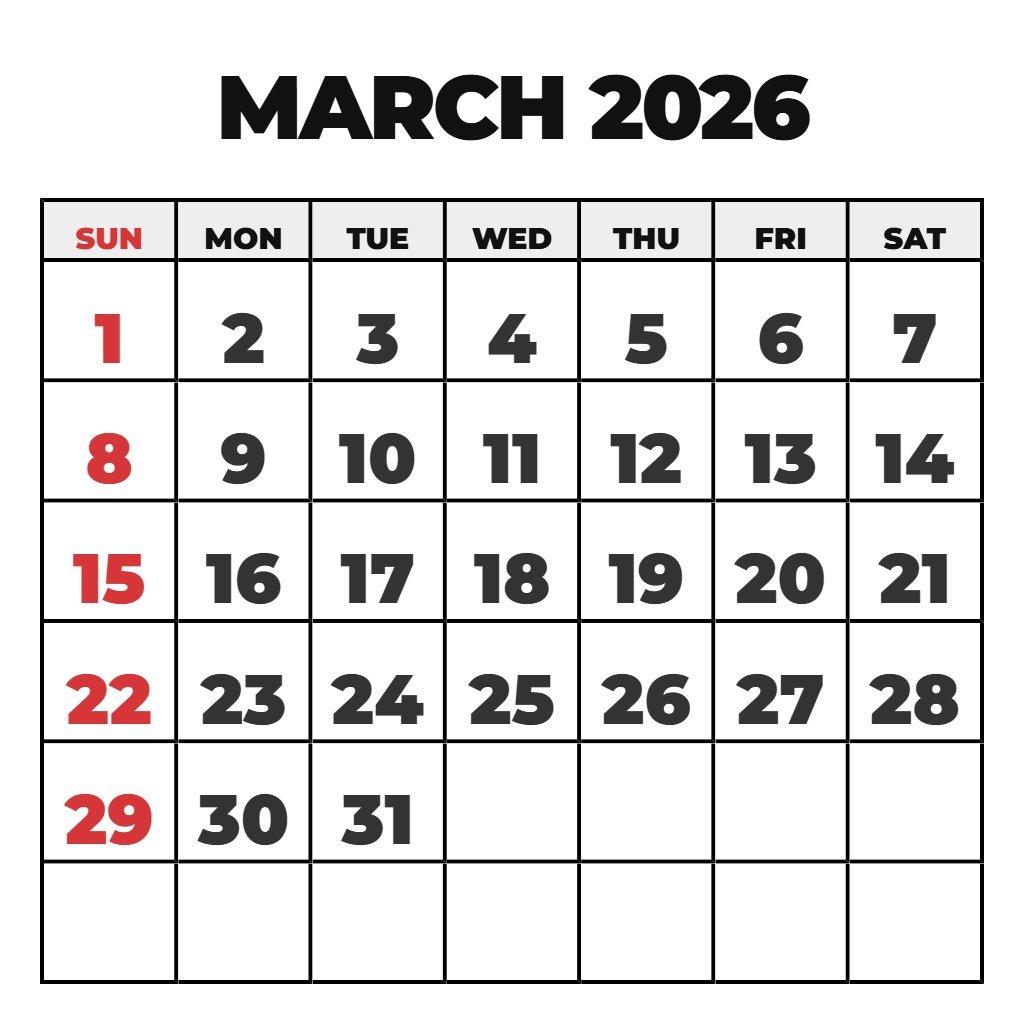 March 2026 Calendar With Holidays Printable Free March 2026 Calendar With Holidays Printable Free PDF Download
