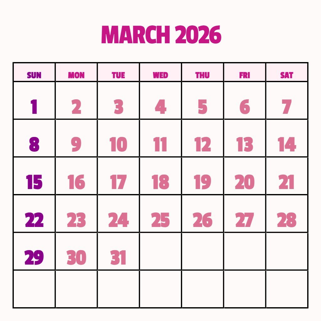 Custom March 2026 Free Printable Calendar Planning PDF Download