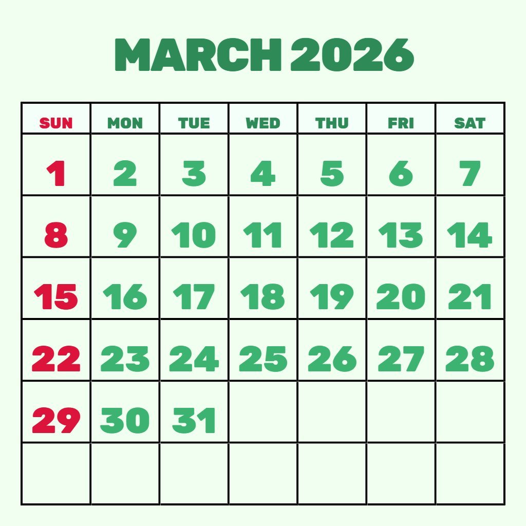 Cute March 2026 Monthly Calendar Printable Schedule PDF Download