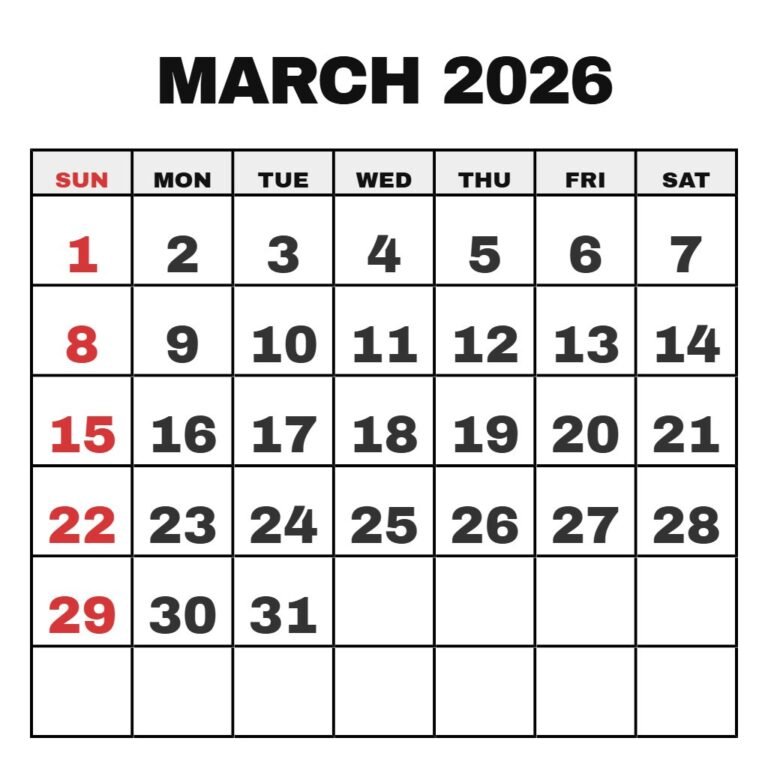March 2026 Printable Calendar Free PDF Download