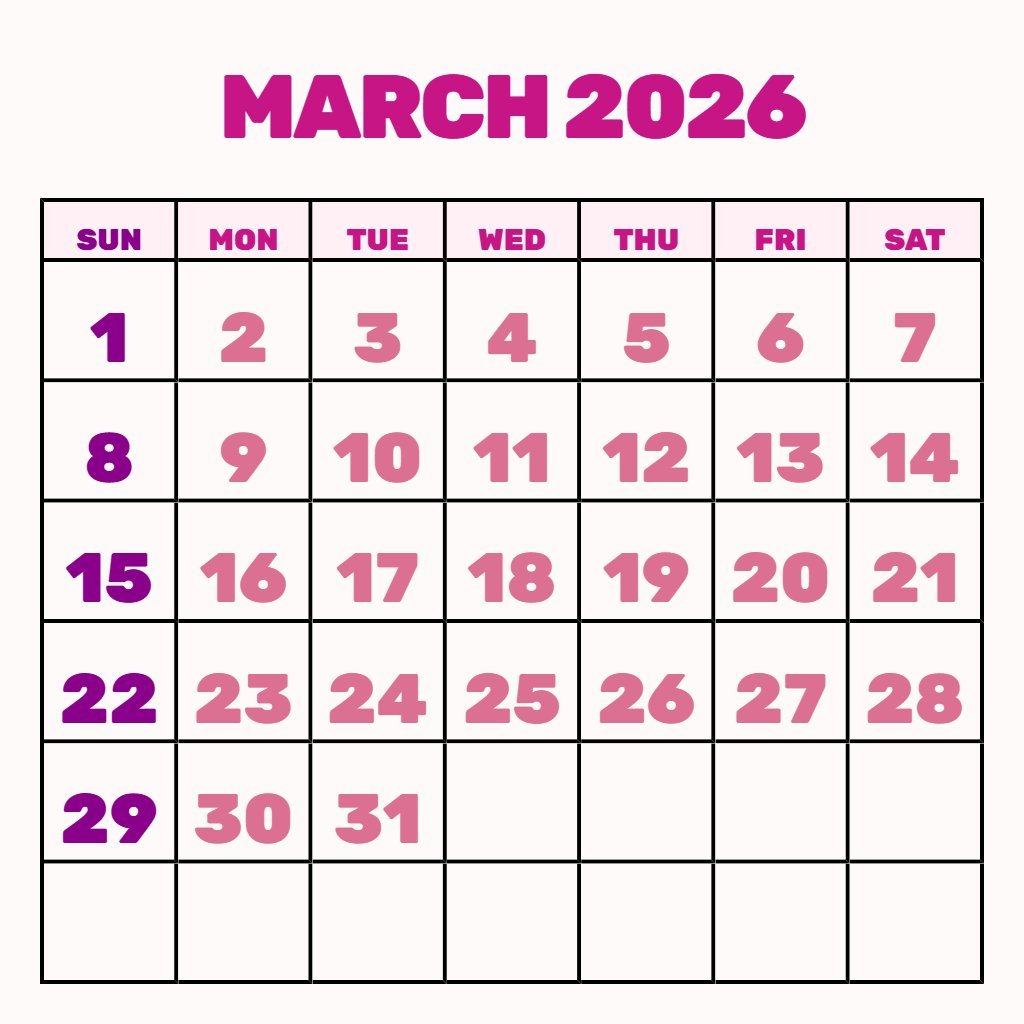 Cute March 2026 Printable Calendar With Holidays Planning PDF Download Cute March 2026 Printable Calendar With Holidays Planning PDF Download