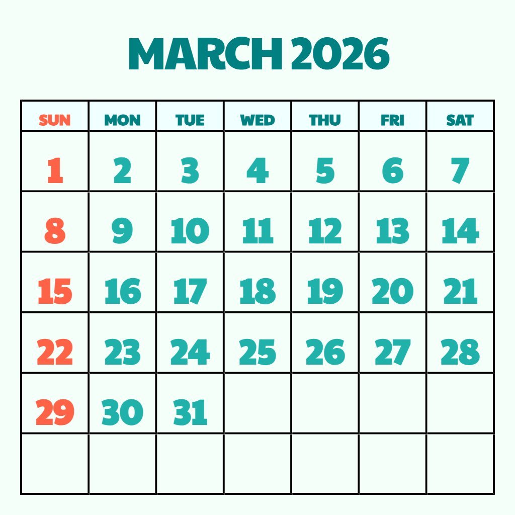 Free March 2026 Printable Calendar With Holidays Schedule PDF Download Free March 2026 Printable Calendar With Holidays Schedule PDF Download