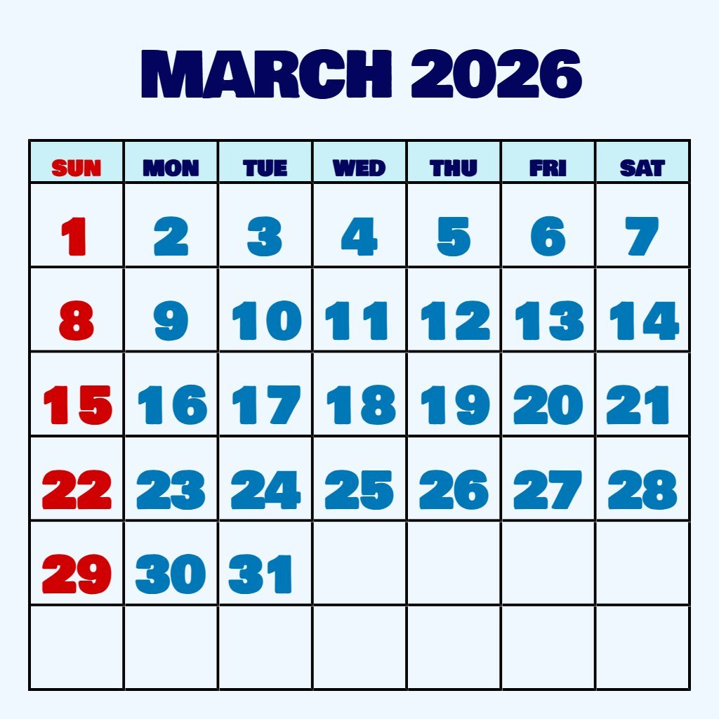 Custom March Free Printable Calendar 2026 Planning PDF Download