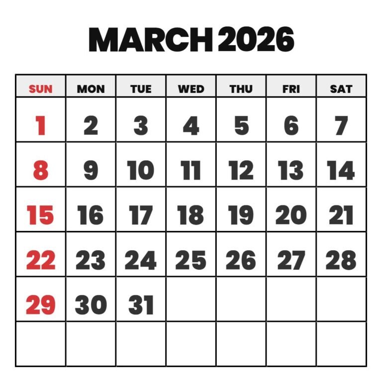 March Free Printable Calendar 2026 PDF Download