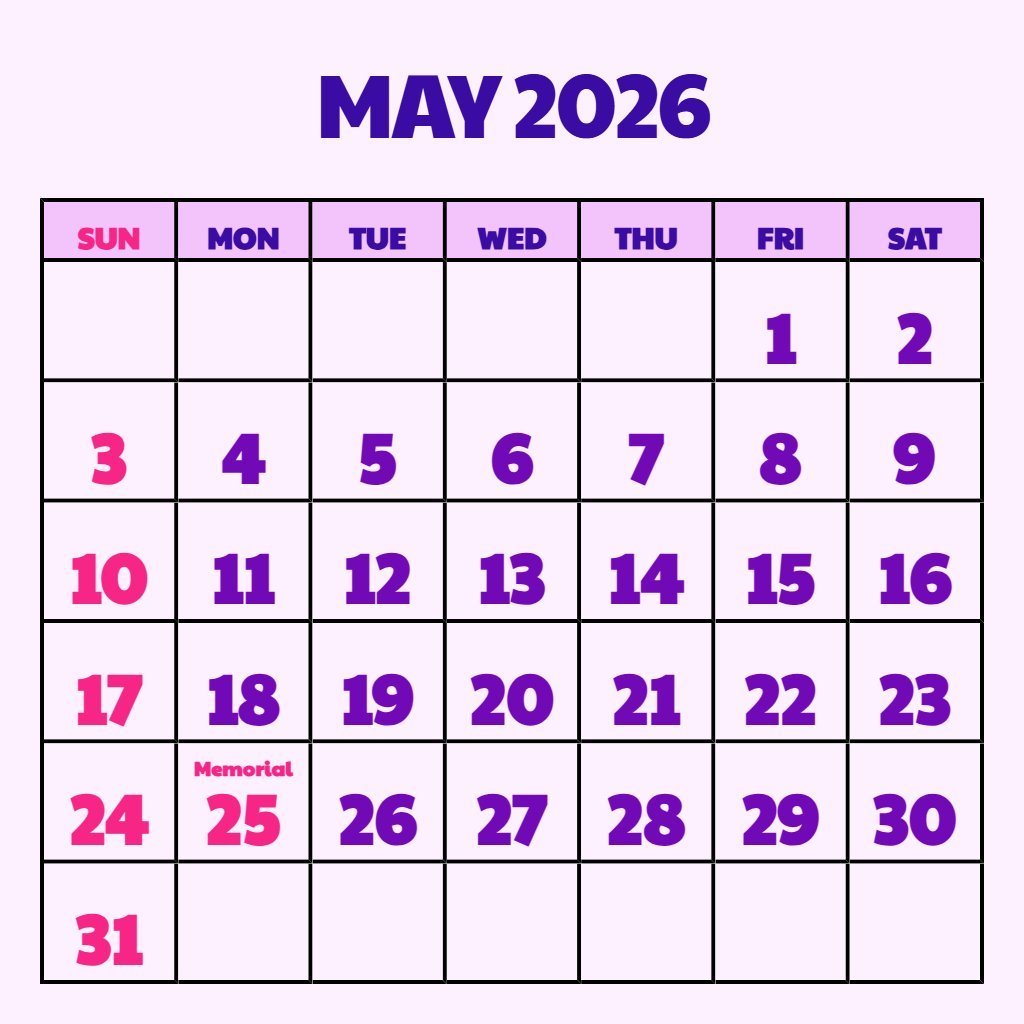 Free May 2026 Calendar Notes Download