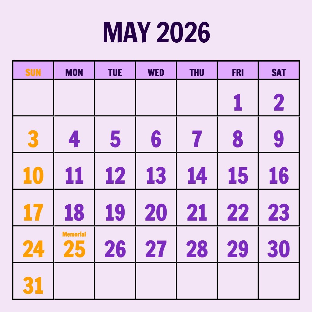 Custom May 2026 Calendar Wallpaper Printable