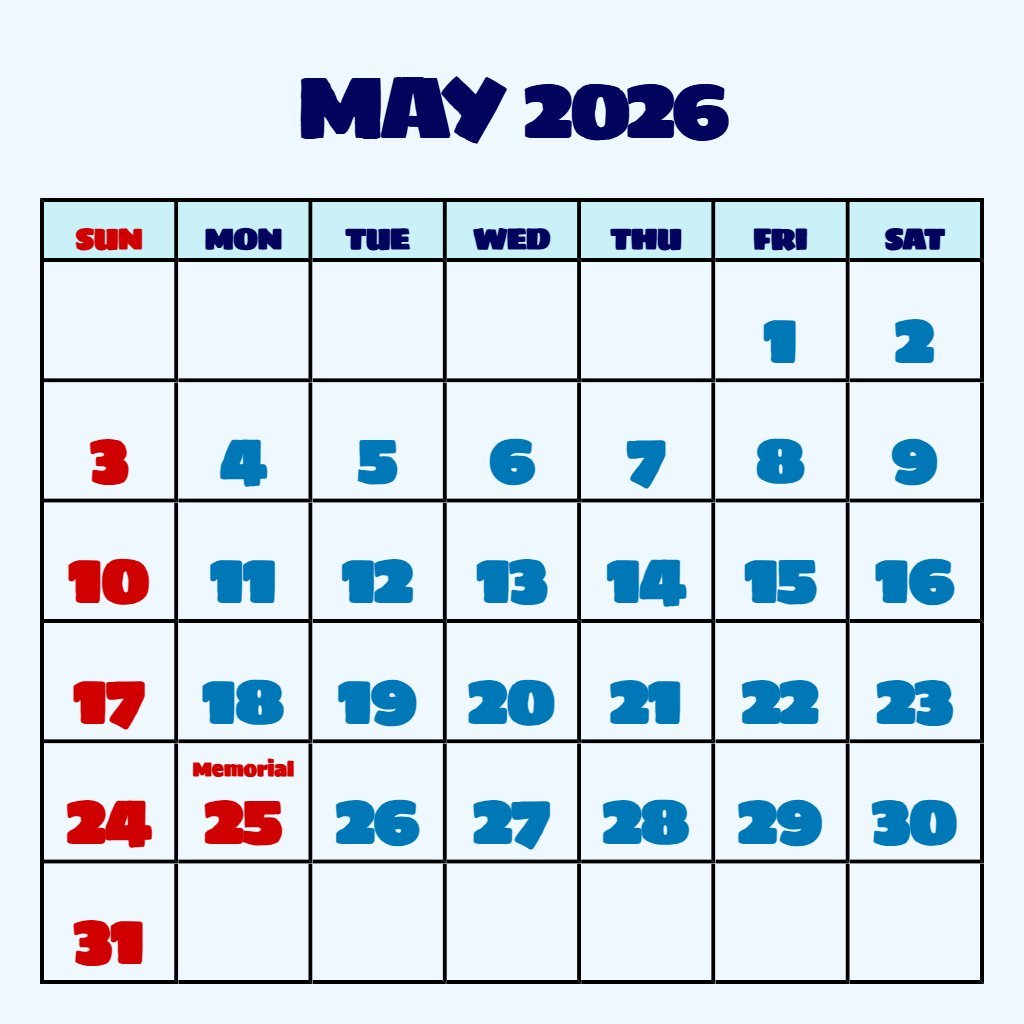 Cute May 2026 Calendar Free Printable Wallpaper PDF Download