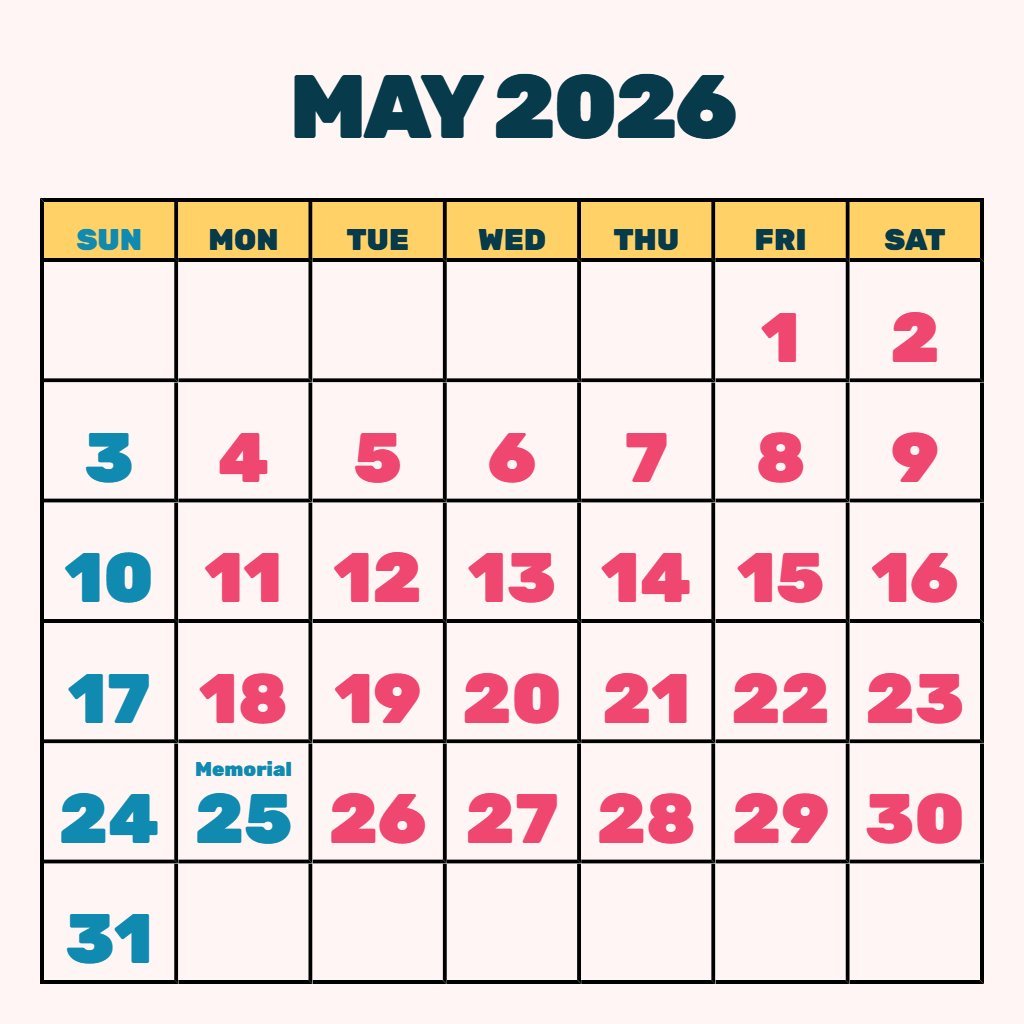 Editable May 2026 Calendar Free Printable Schedule PDF Download