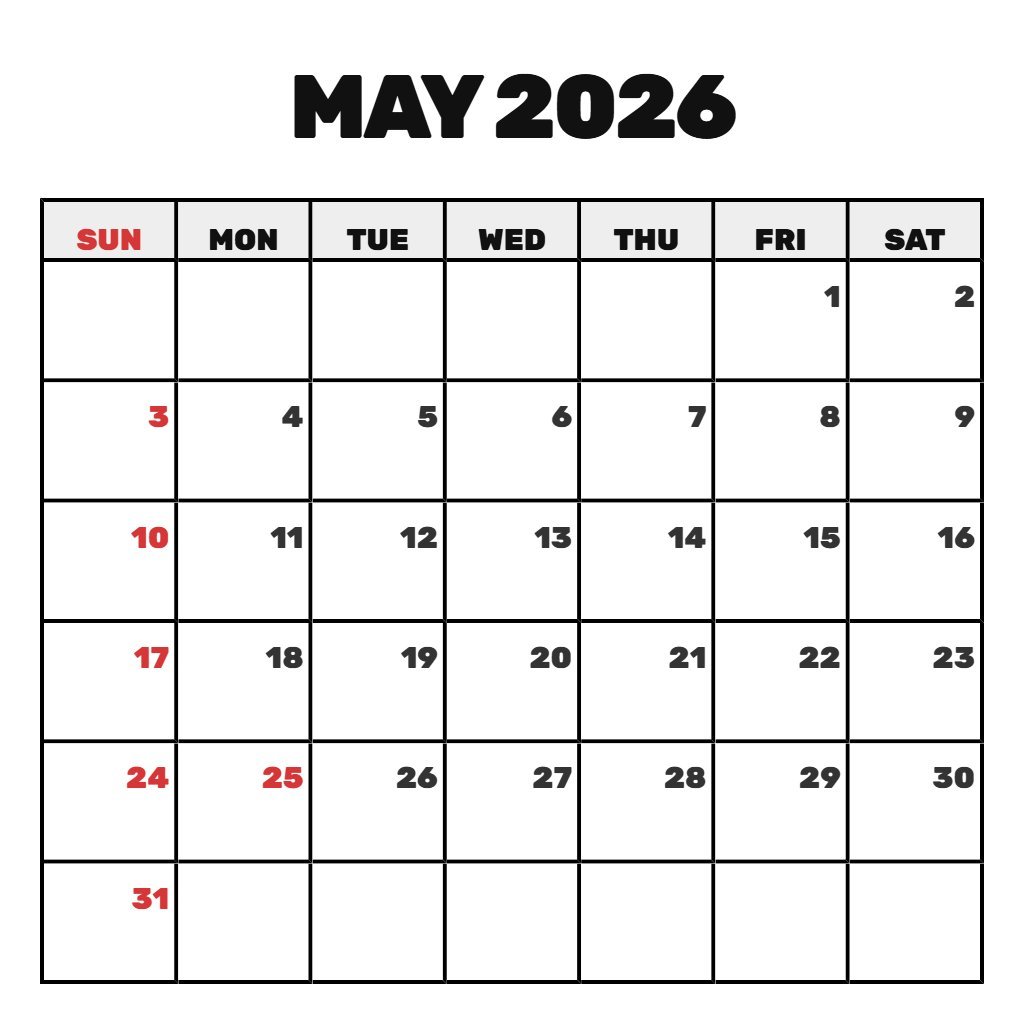 Editable May 2026 Calendar Printable Free Wallpaper PDF Download