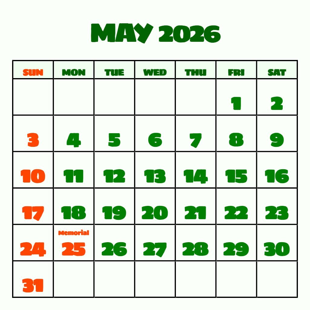 Free May 2026 Calendar Printable Free Wallpaper PDF Download