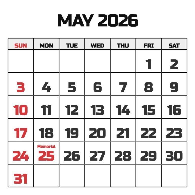 May 2026 Calendar Printable Free PDF Download