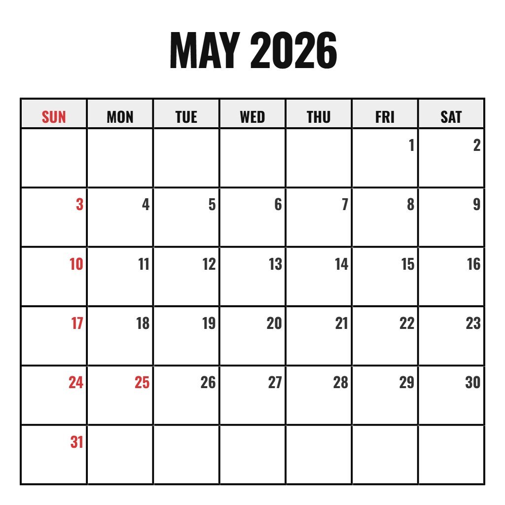 Editable May 2026 Calendar Printable Pdf Planning PDF Download
