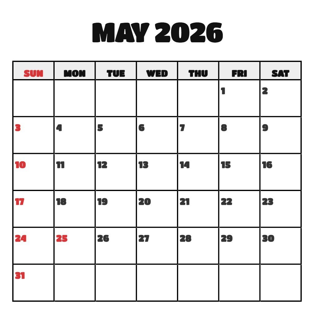 Cute May 2026 Calendar Printable Pdf Planning PDF Download