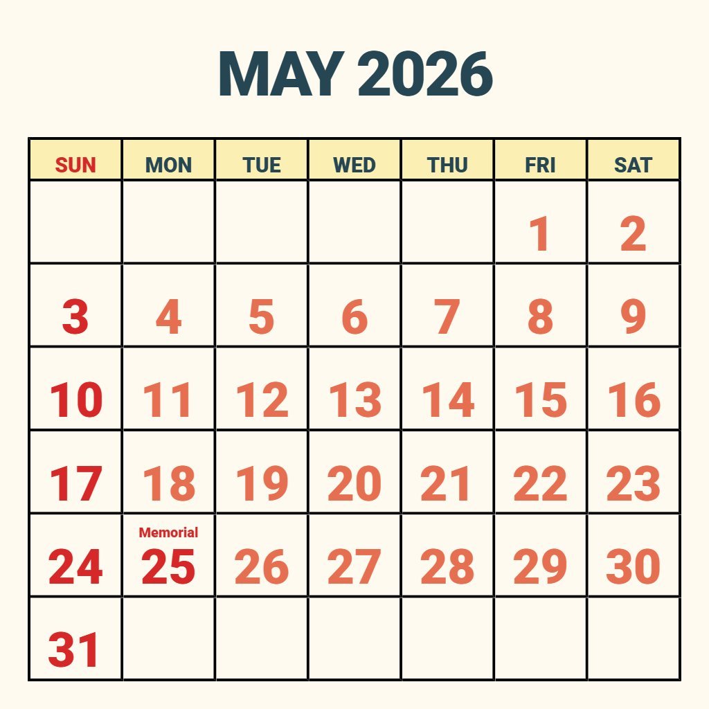 Custom May 2026 Calendar Printable Pdf Notes PDF Download